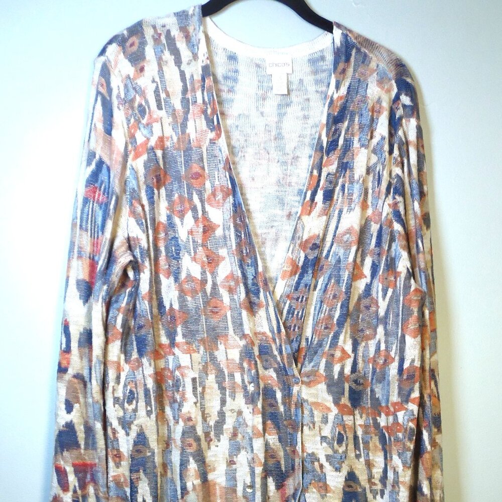 Chico's Womens SZ 3 Open Front Multi Color Duster Rodeo Southwest BoHo Festival
